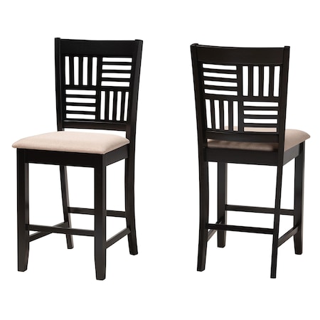 Baxton Studio Deanna Modern Beige Fabric and Dark Brown Finished Wood 2-Piece Counter Stool Set, PR 232-2PC-13203-ZORO